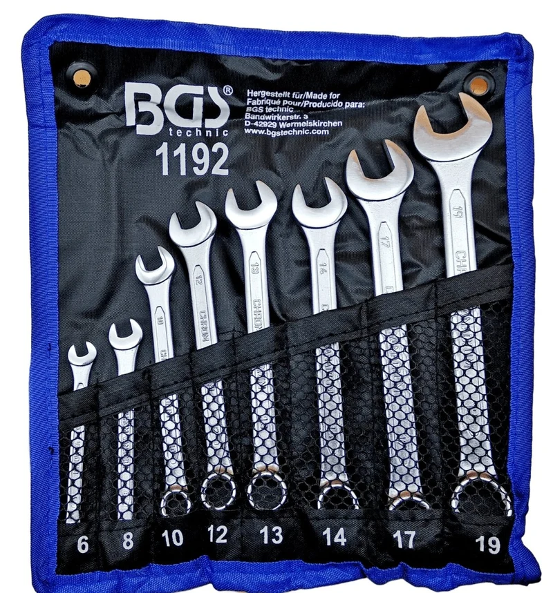 BGS Maul Gabelschlüssel Satz SW 6,8,10,12,13,14,17,19 Set CV Ringschlüssel 15° Chrome Vanadium Maulschlüssel