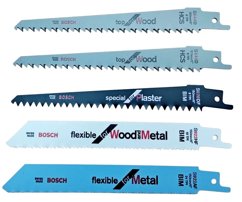 Bosch 5er Sägeblatt Set 150mm für Holz, Metall, Gipskarton 1/2" Schaft Säbelsäge