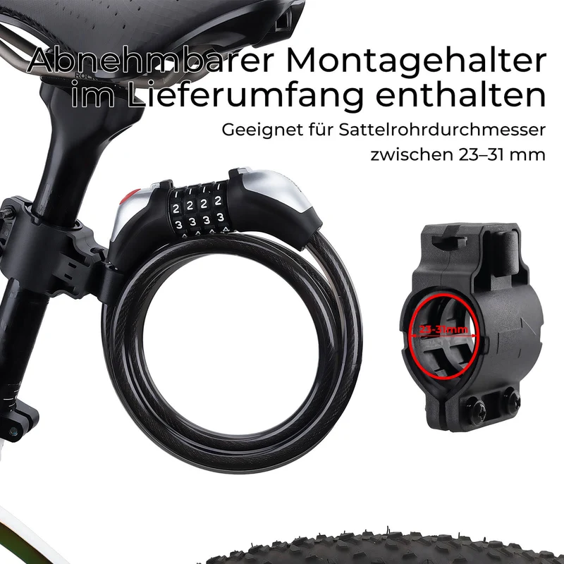 Fahrradschloss Kabelschloss 4-Stellig Zahlencode mit Licht 120cm/180cm