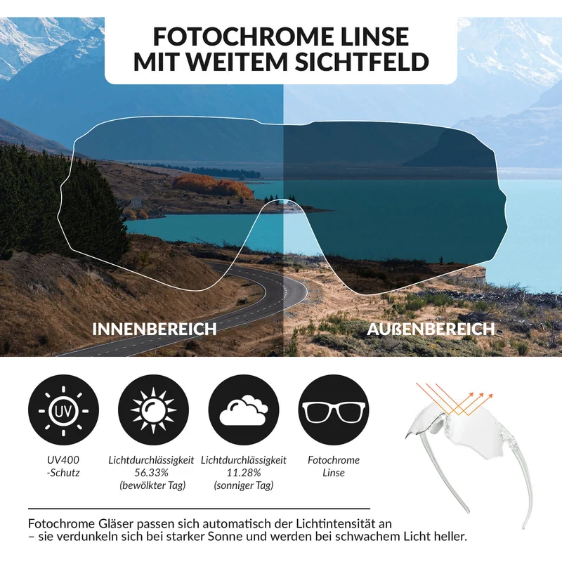 Fahrradbrille Selbsttönend UV400-Schutz Ohne Rahmen -SWIFT