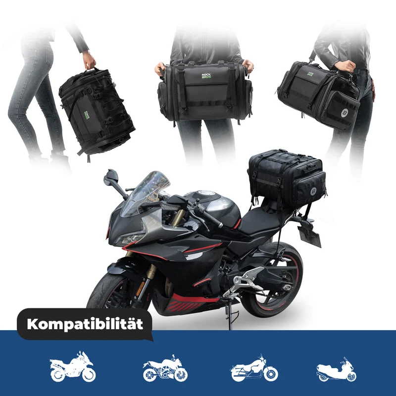 ROCKBROS Motorradtasche mit Regenshutz Gepäcktasche Reisetasche Faltbar 43-50L