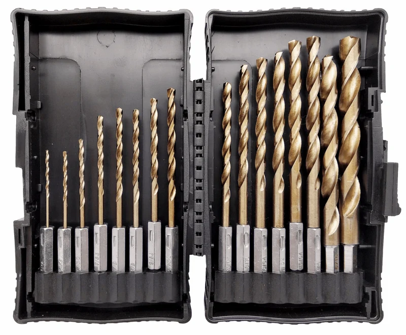 HSS-G Bit Aufnahme Metallbohrer Set 16 tlg 1/16 " - 3/8 " Spiral Bohrer in Box