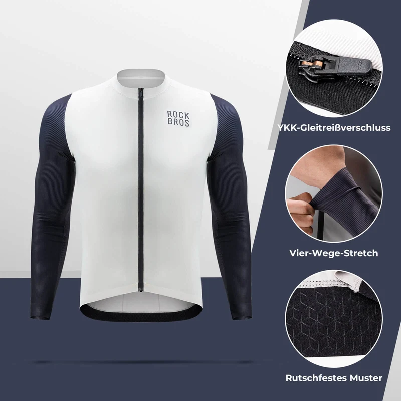 ROCKBROS Herren Langarm-Radtrikot Atmungsaktive Fahrrad Jersey Schnell Trocknend