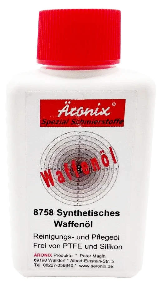 (108€/1L) 100ml Äronix 8758 Synthetisches Waffenöl Pflegeöl Schmieröl Öl -55°C +150°C, NATO-Code S-758, S-761 und MIL-L-63460, BAAINBw TL 9150-0078 Militär,Polizei,Jäger,Jagd