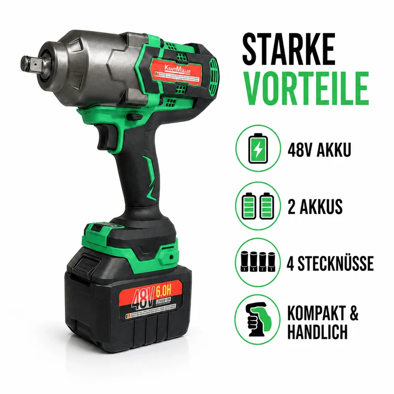 KraftMüller Akku Schlagschrauber Pro Line 48V 6 Ah 1300NM