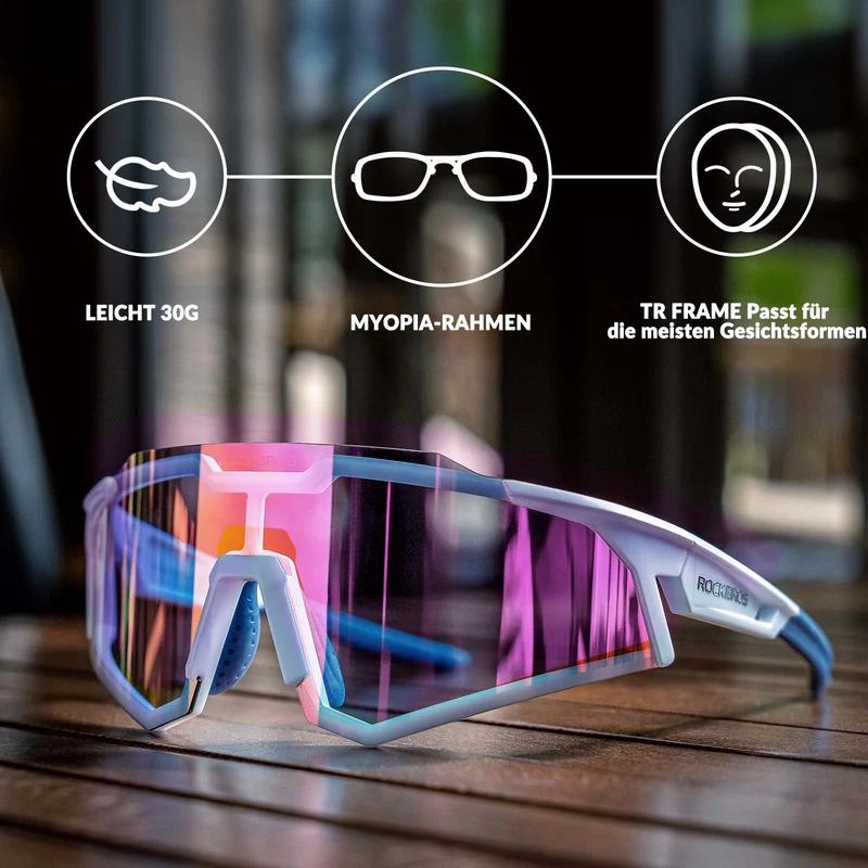 ROCKBROS Sonnenbrille Fahrradbrille Selbsttönend Outdoor UV400 Schutz