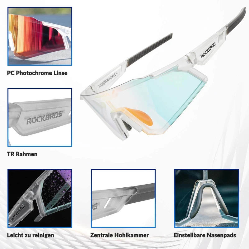 ROCKBROS Sonnenbrille Fahrradbrille Selbsttönend Outdoor UV400 Schutz