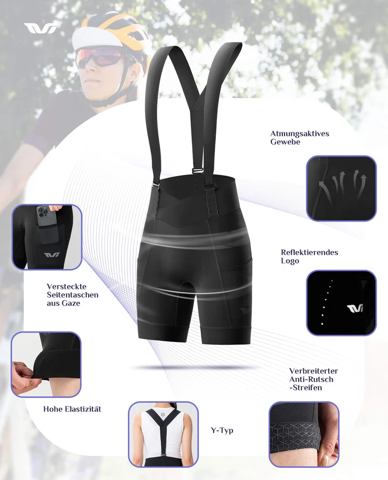 ROCKBROS TVI Fahrradhose Damen mit abnehmbaren Kurz Radsport Trägerhose