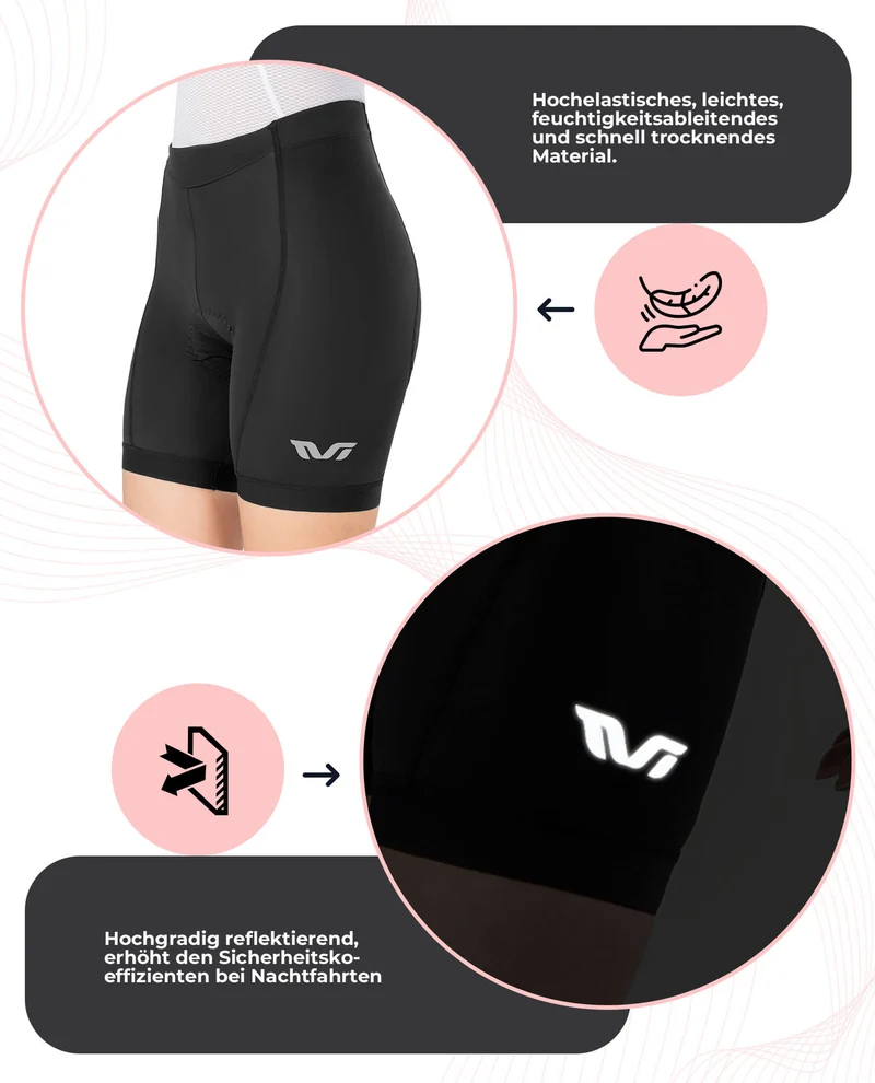 TVI Damen Radlerhose Gepolstert Fahrradhose Schnell Trocknend