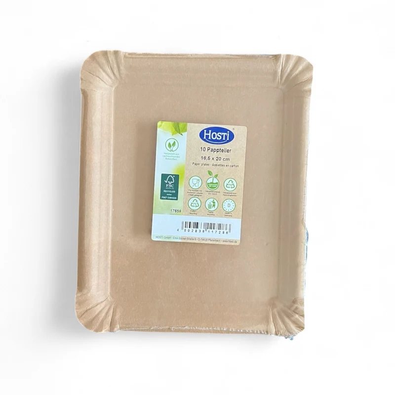 Kompostierbar Pappteller eckig 16.5 x 20 cm | 10 Stück aus Frischfaserkarton