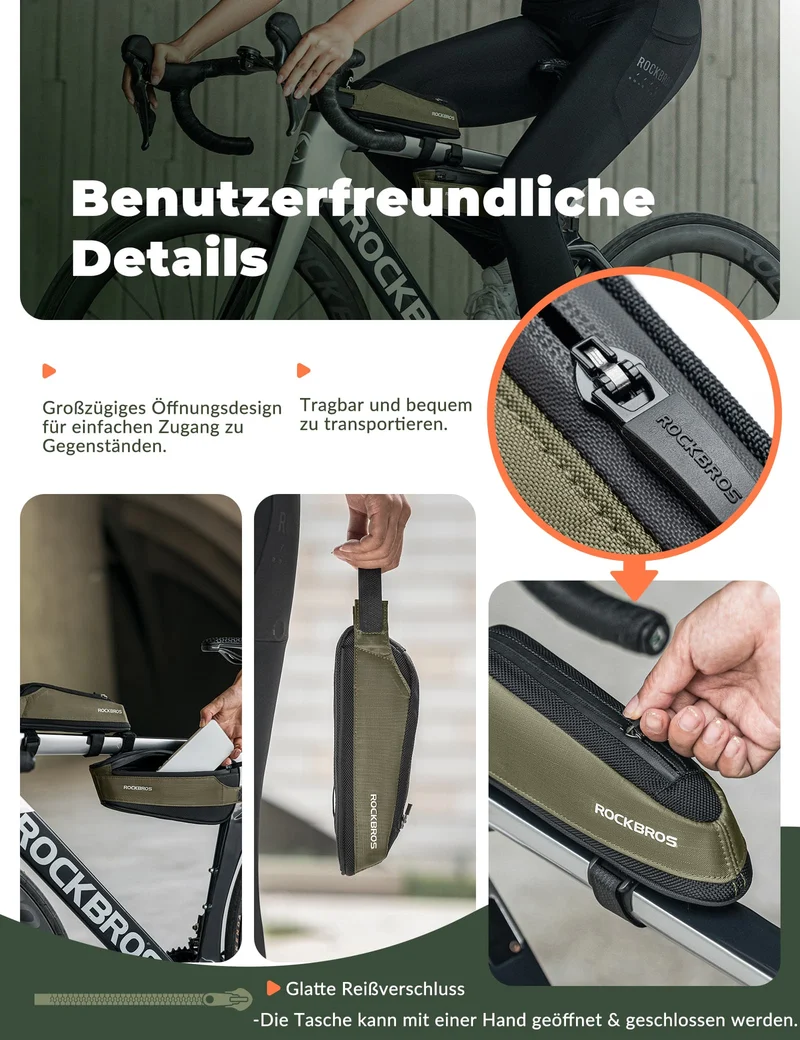 Fahrradtasche Reflektierende Oberrohrtasche Dunkelgrün 0.65L