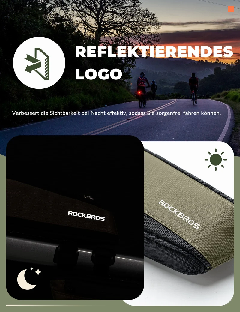 Fahrradtasche Reflektierende Oberrohrtasche Dunkelgrün 0.65L