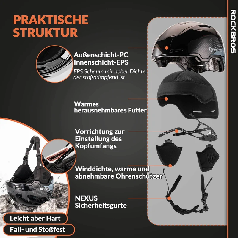 ROCKBROS-Qunature Skihelm mit Ohrenschützern Schneehelm Winter für Skifahren