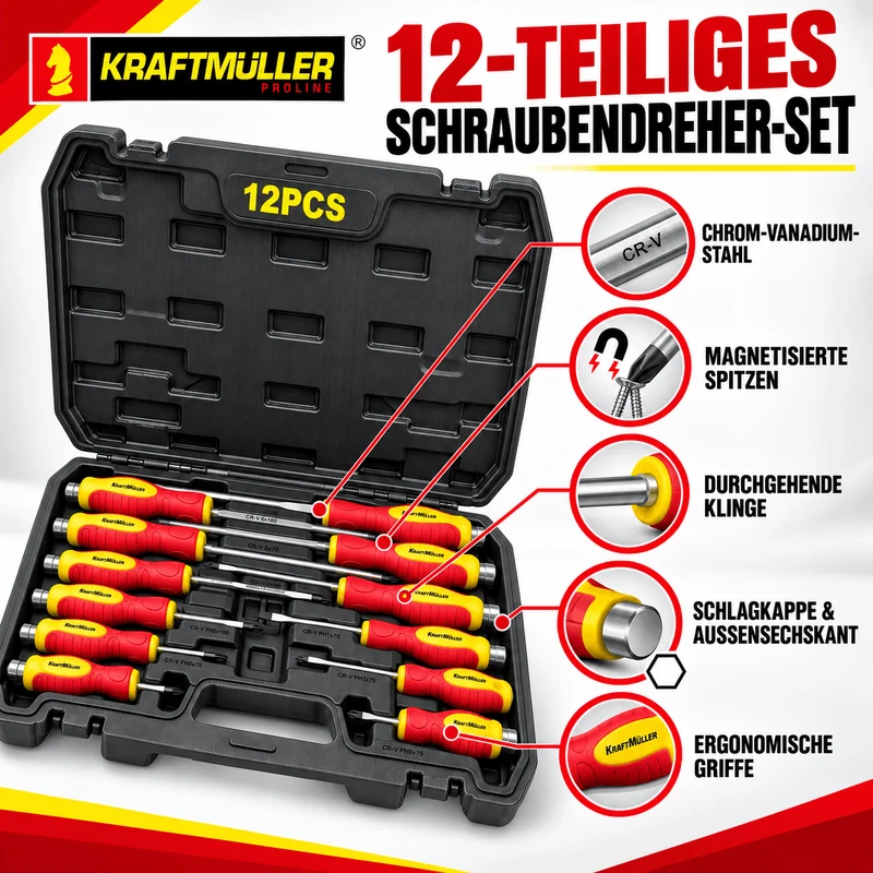 Schraubendrehersatz Schraubenzieher Kreuz und Schlitz 12-teilig
