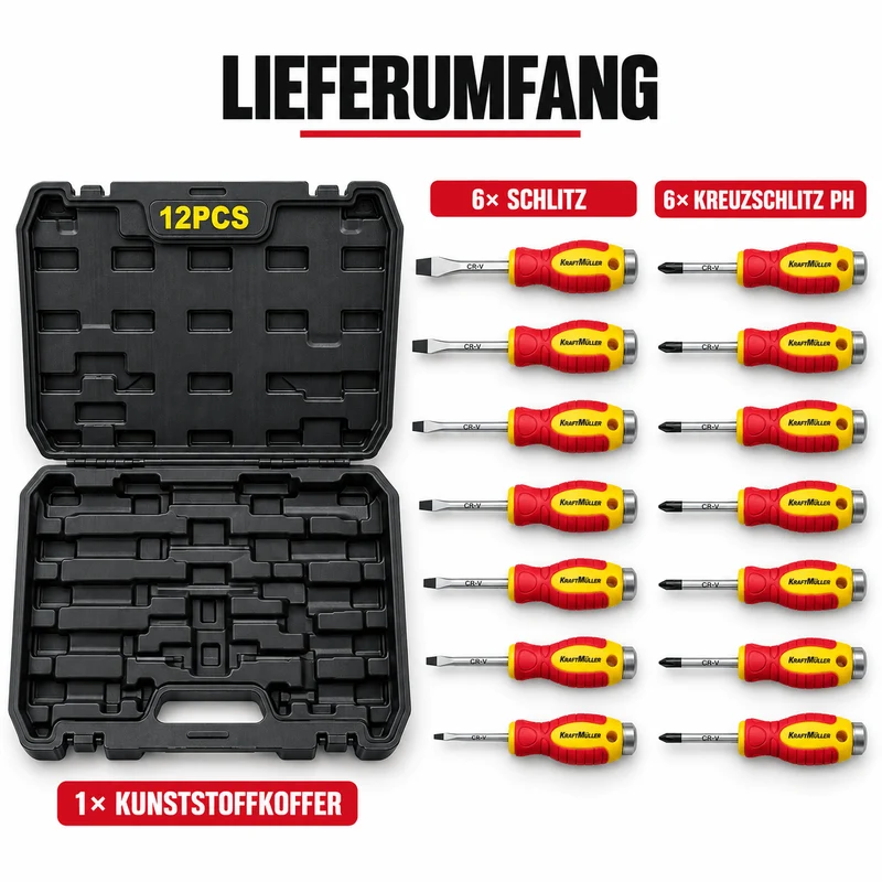 Schraubendrehersatz Schraubenzieher Kreuz und Schlitz 12-teilig
