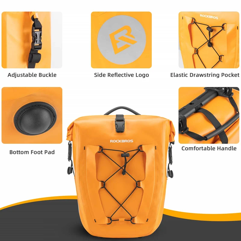 ROCKBROS Gepäckträgertasche 25L-32L 100 % wasserdicht mit Tragegriff