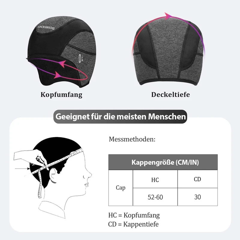 ROCKBROS Fahrrad Mütze Wintermütze mit Brille-Loch Winddicht Helmmütze