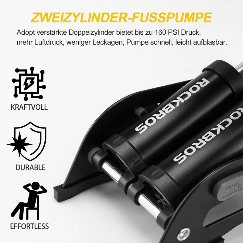 ROCKBROS Luftpumpe Fußpumpe mit Doppelzylinder Manometer