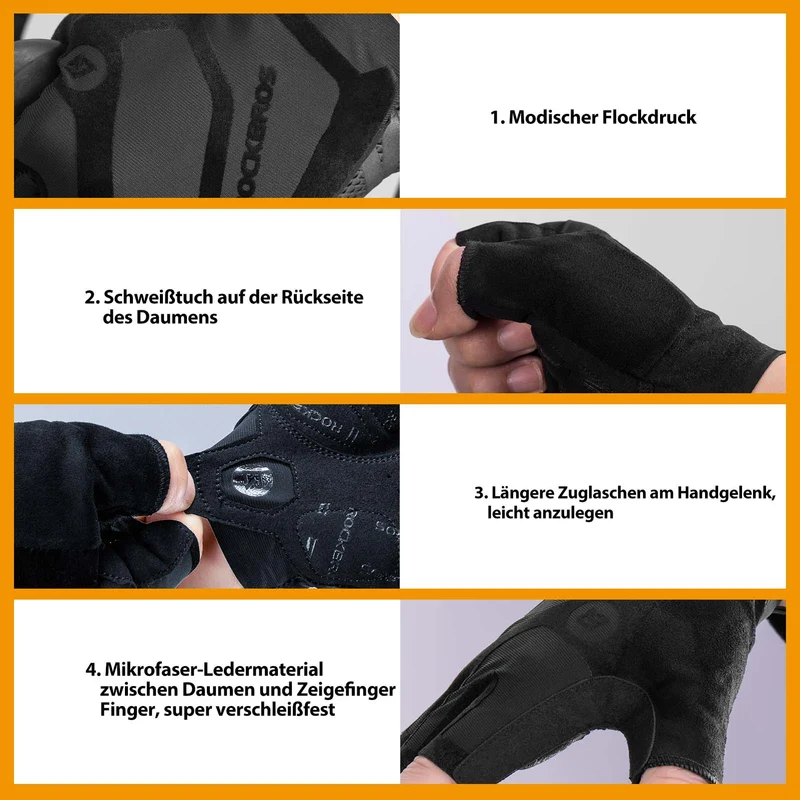 ROCKBROS Halbfinger-Radhandschuhe stoßdämpfend und rutschfest Unisex