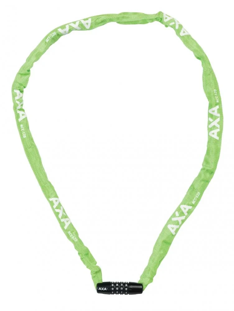 AXA Kettenschloss Rigid RCC 120, Länge 120 cm, 3,5 mm starke Stahlglieder, grüne Polyesterhülle, individuell einstellbare 4-stellige Zahlenkombination, Sicherheitsstufe 3 von 15