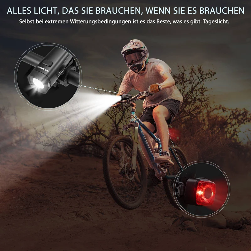 ROCKBROS Fahrradlicht Set Fahrradlampe enthalten Rücklicht & Frontlicht