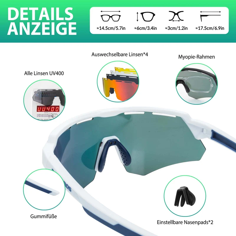Polarisierte Fahrradbrille mit 4 Wechselgläsern