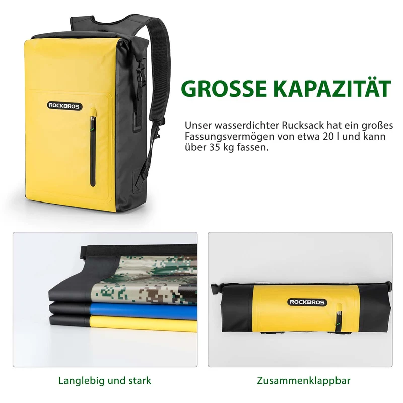 Dry Bag wasserdicht Reiserucksack mit Vordertasche 20L