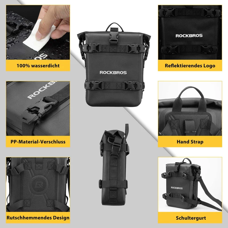 ROCKBROS Motorrad Seitentasche wasserdicht Gepäckträgertasche 5L Schwarz