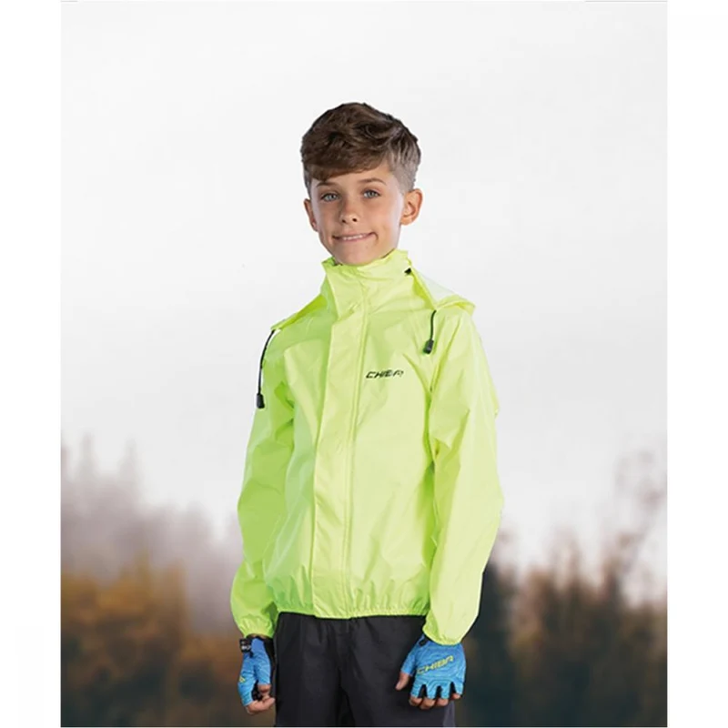 Chiba Regenjacke Rain Kids neongelb Größe S - wasserdichte Kinder-Fahrradjacke mit reflektierenden Elementen, atmungsaktiv, winddicht, leicht und kompakt verstaubar