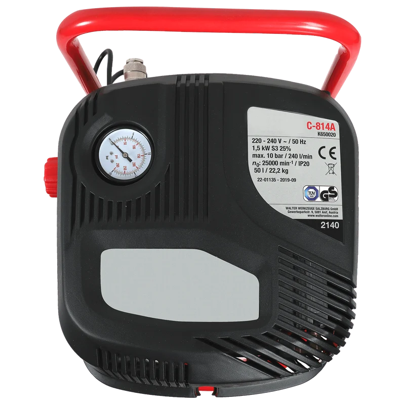 Werkstatt-Kompressor 50 L (mit Spiralschlauch, Manometer, Adapter)